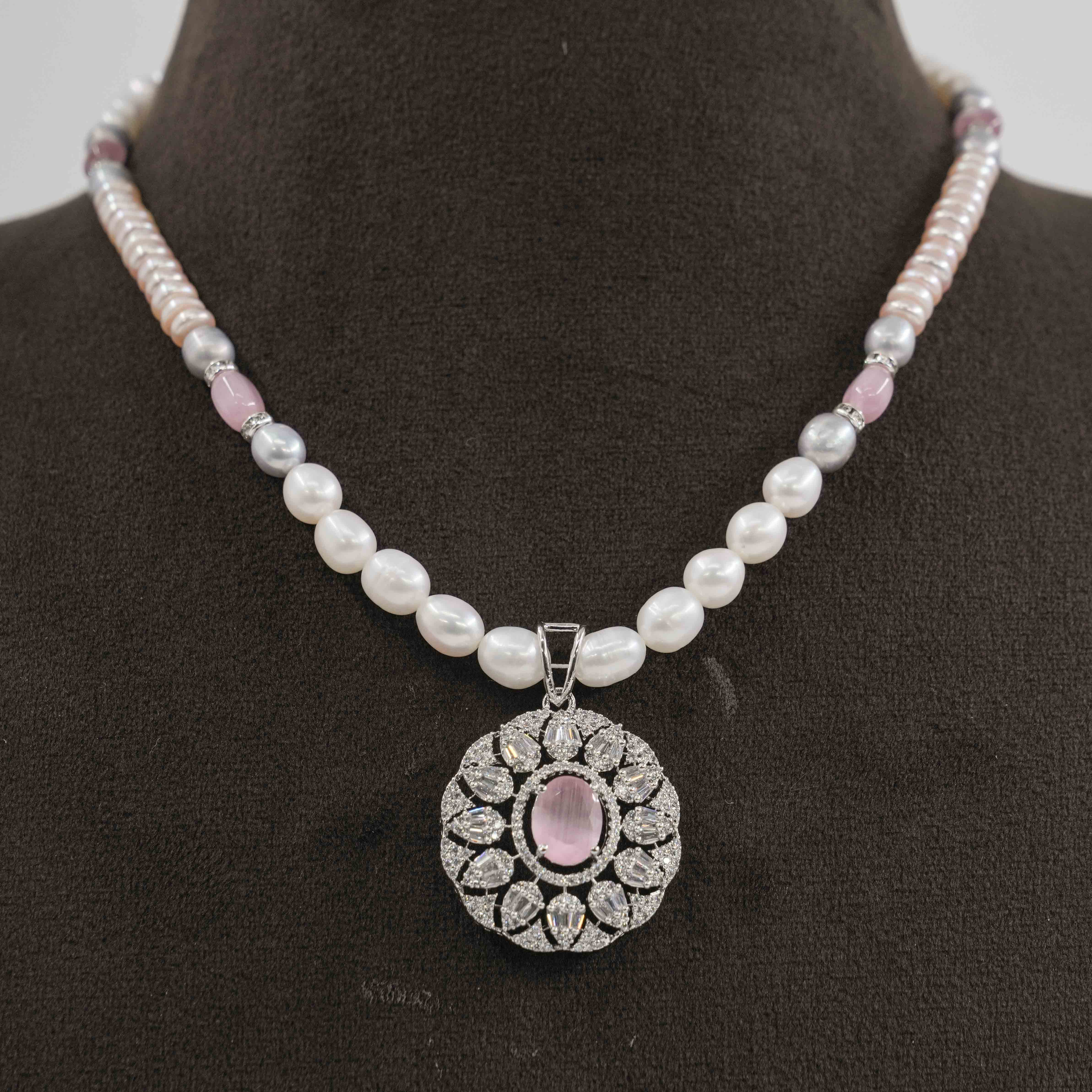 Order Rice and Flat Pearl Necklace Set online in Hyderabad